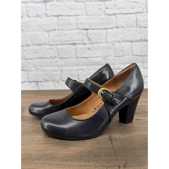 Sofft Shoes - Sofft Black Leather Mary Jane Heels Sz 9.5 Comfort Chunky Heel Classic Academia